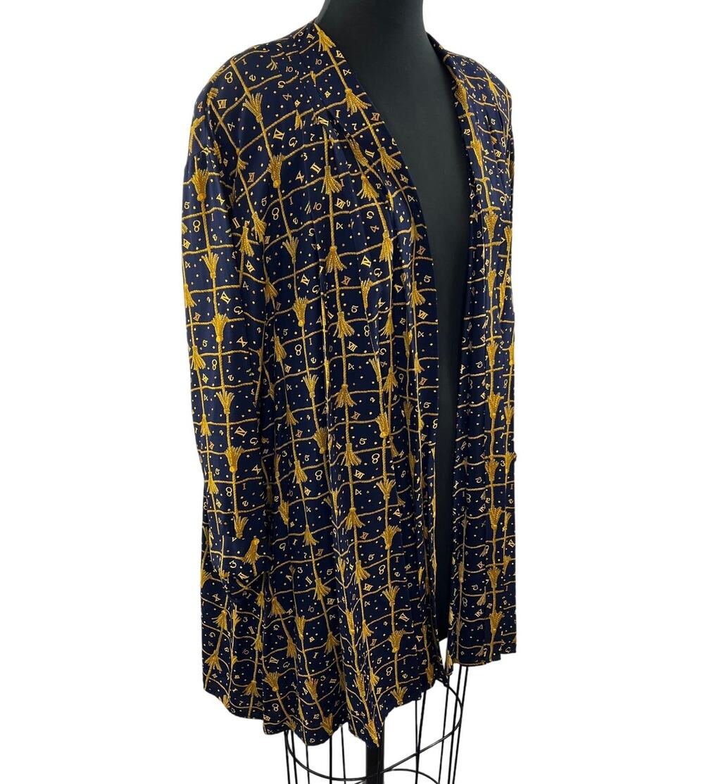 Vintage JUST ME! God Navy Blue Print Long Sleeve Open Top Shirt Blouse Size 18
